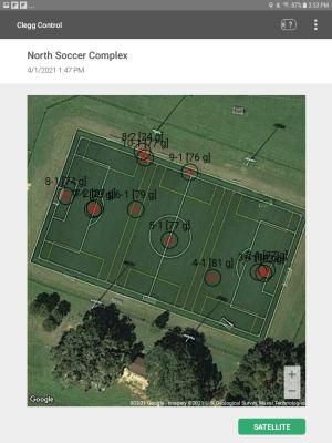 10 suggested test areas for testing shear strength and Clegg impact testing on synthetic turf