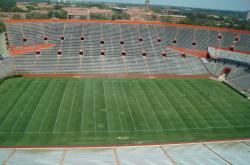 The tour at the Gainesville field day at the University of Florida also took us to Florida Field.  Mike Cheeseman is Sports Turf Manager here.