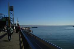 This is a view of San Francisco bay from the east side deck at AT&T Park.  This facility is located in a really great location.